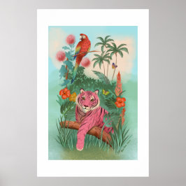 Rosa Tiger und Papagei Tropenstoff Extra Großdruck Poster