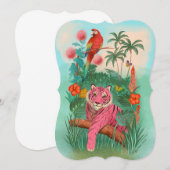 Rosa Tiger und Parrot Tropischer Dschungel Einladung (Vorne/Hinten)