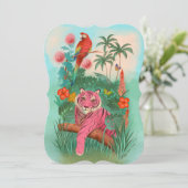 Rosa Tiger und Parrot Tropischer Dschungel Einladung (Stehend Vorderseite)