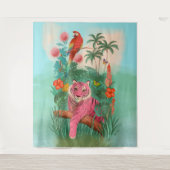 Rosa Tiger und Parrot Tropischer Dschungel Große Wandteppich (Vorderseite)