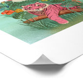 Rosa Tiger und Parrot Tropischer Dschungel Kunst D Poster (Ecke)