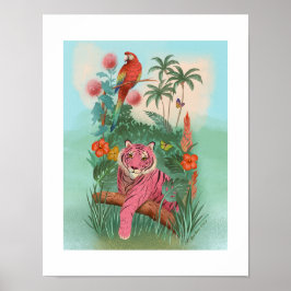 Rosa Tiger und Parrot Tropischer Dschungel Kunst D Poster