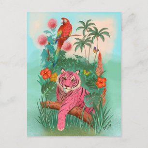 Rosa Tiger und Parrot Tropischer Dschungel Postkarte