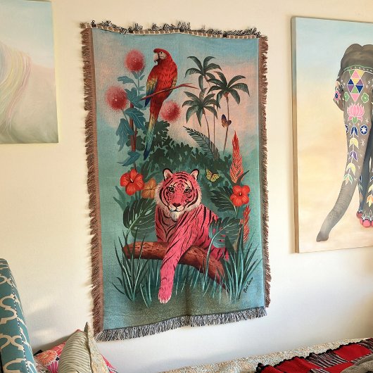 Rosa Tiger und tropischer Parrot-Dschungel | Decke