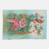 Rosa Tiger und tropischer Parrot-Dschungel Geschirrtuch (Horizontal)