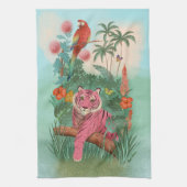 Rosa Tiger und tropischer Parrot-Dschungel Geschirrtuch (Vertikal)