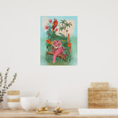 Rosa Tiger und tropischer Parrot-Dschungel Poster (Küche)