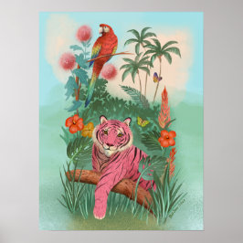 Rosa Tiger und tropischer Parrot-Dschungel Poster