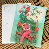 Rosa Tiger und tropischer Parrot-Dschungel Postkarte