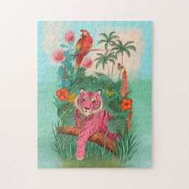 Rosa Tiger und tropischer Parrot-Dschungel Puzzle