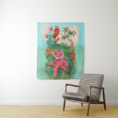 Rosa Tiger und tropischer Parrot-Dschungel Wandteppich (Beispiel)