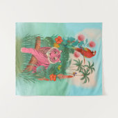 Rosa Tiger und tropischer Parrot-Dschungel Wandteppich (Vorderseite (Horizontal))