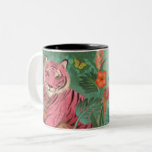 Rosa Tiger und tropischer Parrot-Dschungel Zweifarbige Tasse (Vorderseite Links)
