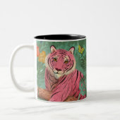 Rosa Tiger und tropischer Parrot-Dschungel Zweifarbige Tasse (Links)