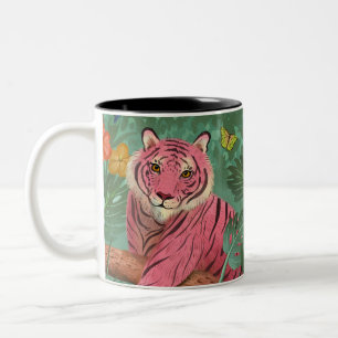 Rosa Tiger und tropischer Parrot-Dschungel Zweifarbige Tasse