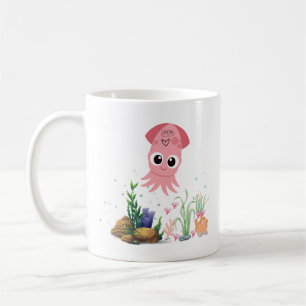Rosa Tintenfisch Cartoon mit Liebe Kaffee Tasse