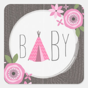 Rosa Tipi-Babyparty-Aufkleber Quadratischer Aufkleber