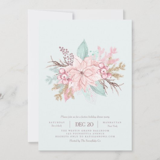 Rosa Tis Die einladende Saison Mint Holiday Dinner Einladung (Vorderseite)