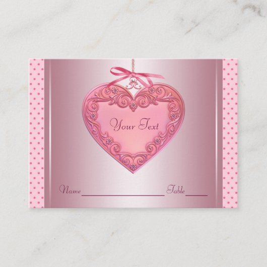 Rosa Tischkarten für Herznamen Platzkarte (Vorderseite)