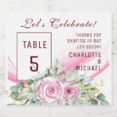 Rosa Tischnummer und Blumen Labrador Weinkultur un Schaumweinetikett (Einzelnes Label)