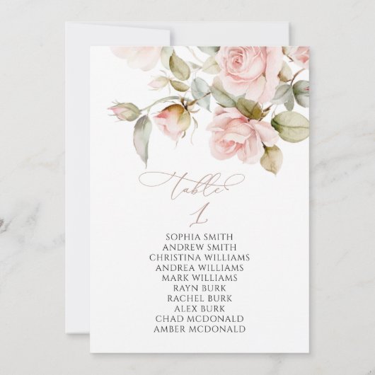 Rosa Tischnummer und Grünpflanzen 1 Sitzplan (Rückseite)