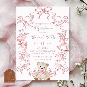 Rosa Toile-Baby-Shower-Einladung für Mädchen Einladung