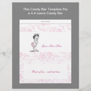 Rosa Toile Babyparty Süßigkeitenriegel Hülle Flyer