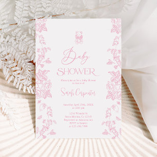 Rosa Toile-Bär-Baby-Shower-Einladung für Mädchen Einladung