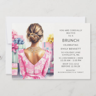 Rosa Toile Brunch Brautjungfernparty Einladung