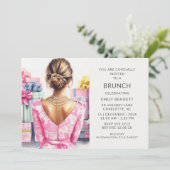 Rosa Toile Brunch-Brautparty Einladung (Stehend Vorderseite)