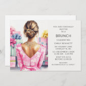 Rosa Toile Brunch-Brautparty Einladung (Vorne/Hinten)