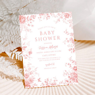 Rosa Toile Chinoiserie Babyparty Einladung