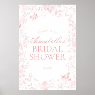 Rosa Toile de Jouy Blumenelemente Brautparty-Willk Poster