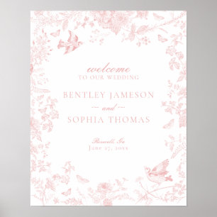 Rosa Toile De Jouy Blumenschriftzug zur Hochzeitsb Poster