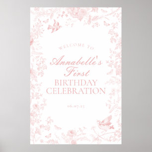 Rosa Toile de Jouy Geburtstags-Willkommensschild Poster