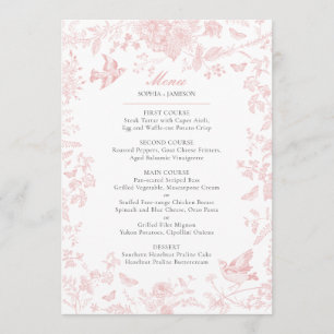 Rosa Toile de Jouy Hochzeitsmenü Menükarte