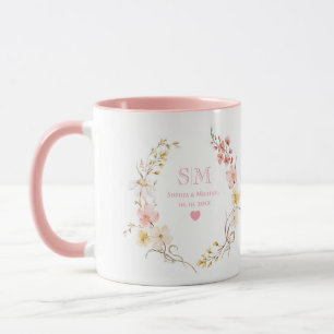 Rosa Toile De Jouy oder florale Weinranken-Hochzei Tasse