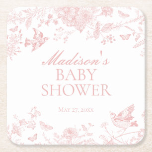 Rosa Toile De Jouy Vintage Blumen Baby-Party Rechteckiger Pappuntersetzer