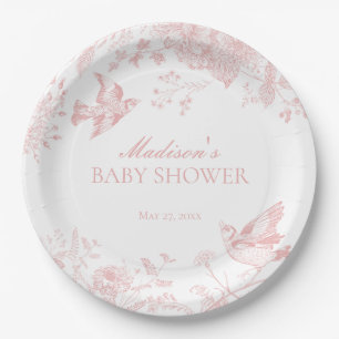 Rosa Toile De Jouy Vintage Florales Babyshower Pappteller