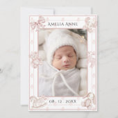 Rosa Toile Elegant Baby Girl Geburtserklärung Einladung (Vorderseite)