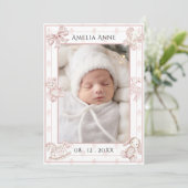 Rosa Toile Elegant Baby Girl Geburtserklärung Einladung (Stehend Vorderseite)