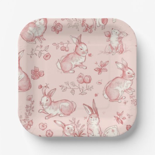 Rosa Toile-Hasen-Party-Teller Pappteller (Vorderseite)