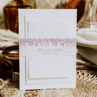 Rosa Toile Hochzeitseinladung Bauchband Floral Einladungsbanderole