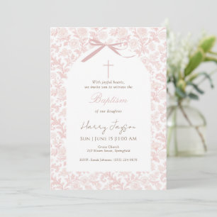 Rosa Toile klassisches christliches Mädchen Taufkl Einladung