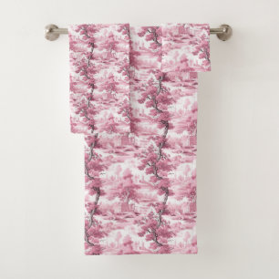 Rosa Toile Landhausstil Französisch Antik Aquarell Badhandtuch Set
