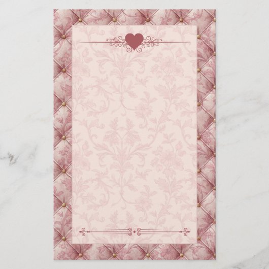 Rosa Toile-Tufted-Samt-Romantik-Papeterie Briefpapier (Vorderseite)