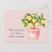 Rosa Topf Gelbe Mach Limonade Postkarte (Vorderseite)