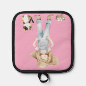 Rosa Topflappen mit Mädchen und Katze (Vorderseite)