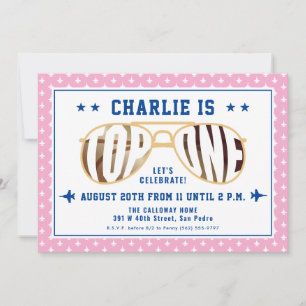 Rosa TopOne Pilot zum ersten Geburtstag Einladung