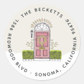 Rosa Tor Holiday Rücksendeadresse Runder Aufkleber (Vorderseite)